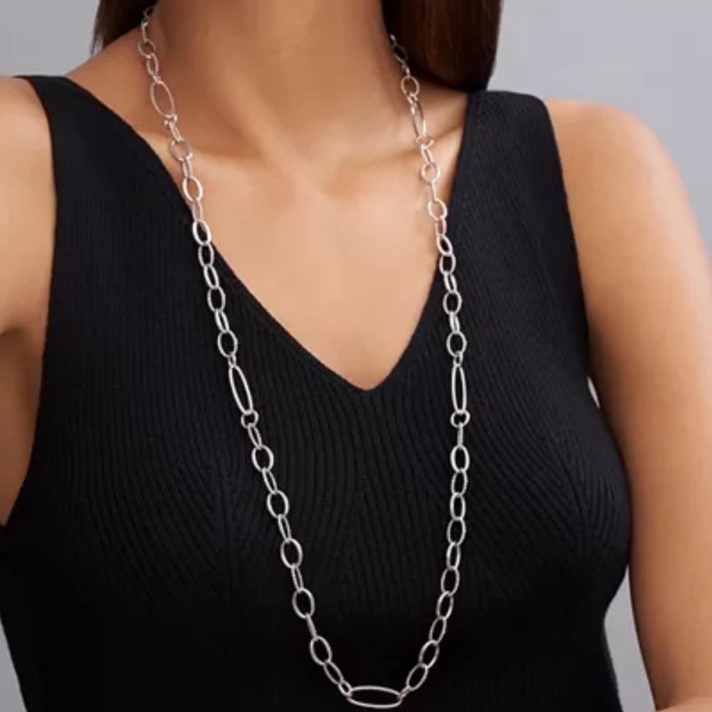 LAGOS SILVER SIGNATURE CAVIAR OVAL LINK CHAIN 34” NECKLACE